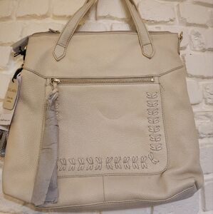 M London Elegant Cream Leather  Handbag Detachable Crossbody Strap